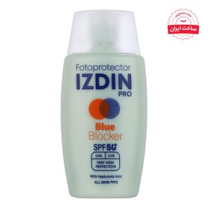 فلوئید ضد آفتاب بی‌رنگ صورت و گردن ایزدین پرو SPF 50 مدل Blue Blocker ‌محافظ در برابر اشعه UVA و UVB مناسب برای انواع پوست حجم 50 میلی‌لیتر