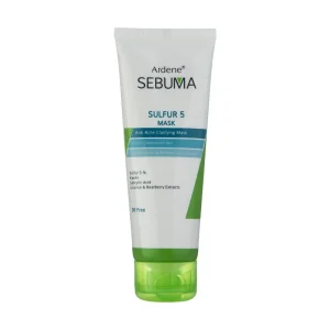 ماسک صورت آردن سبوما مدل Sulfur 5 حجم 75 میلی‌لیتر مناسب پوست مختلط با خاصیت ضد جوش، پاکسازی منافذ، جذب چربی اضافه، التیام‌دهنده و بازسازی‌کننده پوست، حاوی عصاره لیکوریس، چای سبز و آویشن